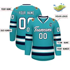 Aqua White-Navy Classic Style Hockey Jersey 2