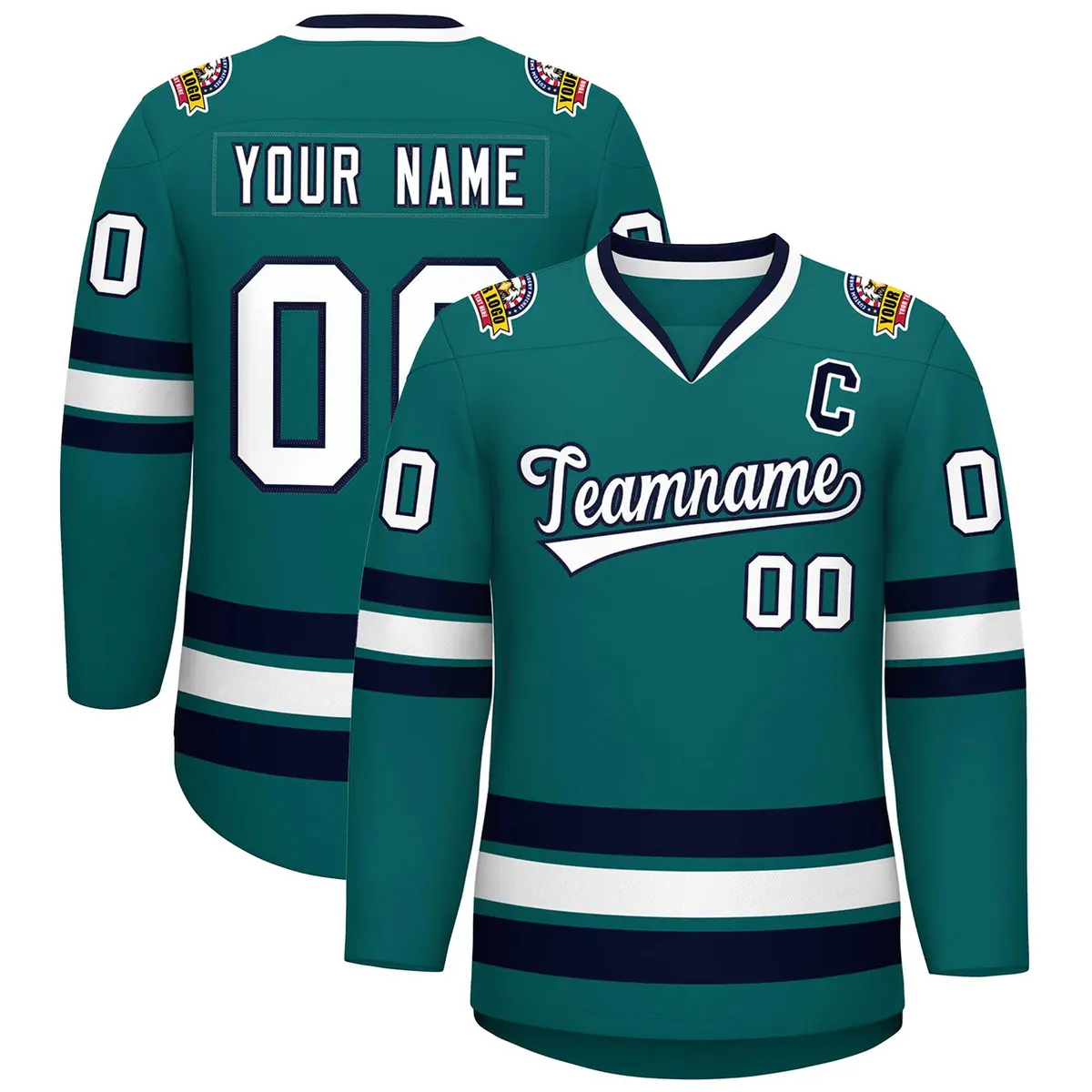 Aqua White-Navy Classic Style Hockey Jersey