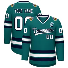 Aqua White-Navy Classic Style Hockey Jersey 1