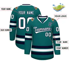 Aqua White-Navy Classic Style Hockey Jersey 2
