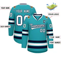 Aqua White-Navy Classic Style Hockey Jersey 2