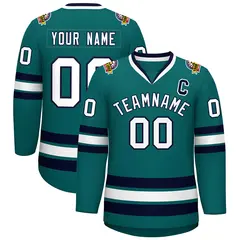 Aqua White-Navy Classic Style Hockey Jersey 1