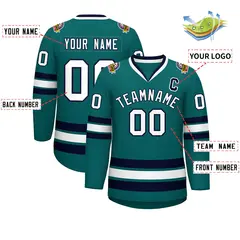 Aqua White-Navy Classic Style Hockey Jersey 2