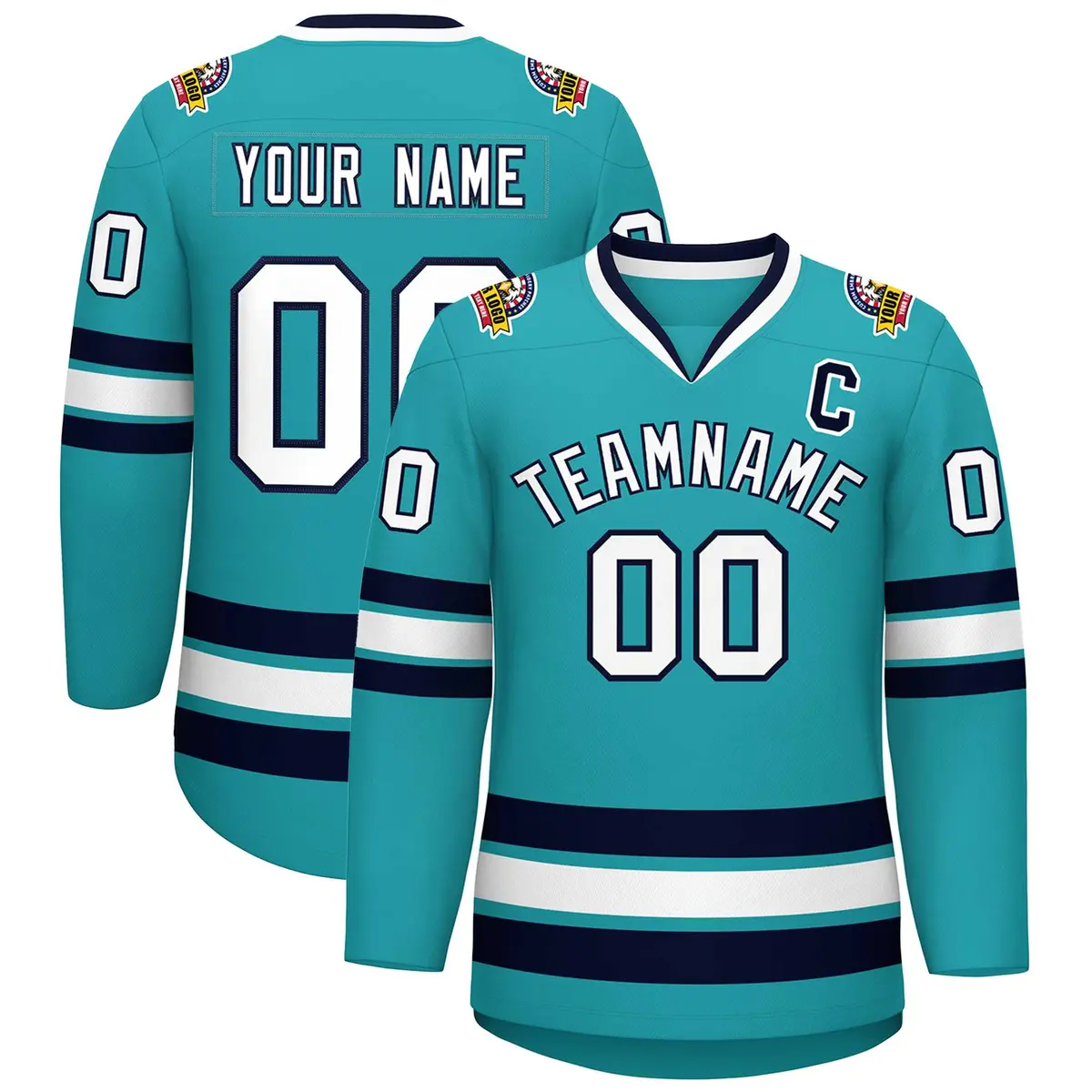 Aqua White-Navy Classic Style Hockey Jersey