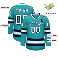 Aqua White-Navy Classic Style Hockey Jersey 2