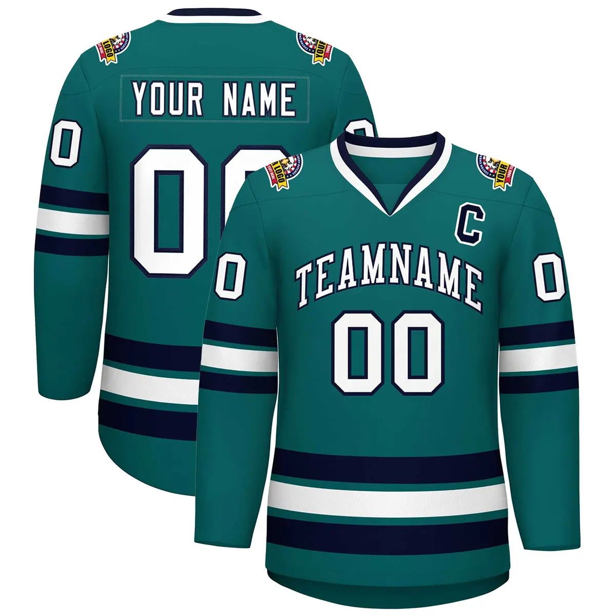 Aqua White-Navy Classic Style Hockey Jersey