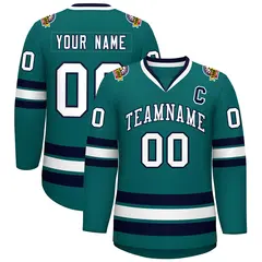 Aqua White-Navy Classic Style Hockey Jersey 1