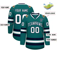 Aqua White-Navy Classic Style Hockey Jersey 2