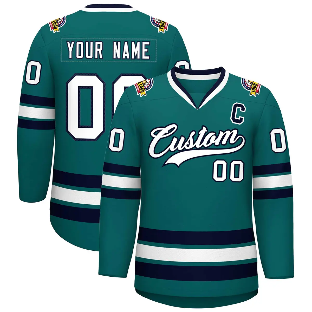 Aqua White-Navy Classic Style Hockey Jersey