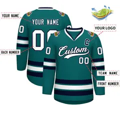 Aqua White-Navy Classic Style Hockey Jersey 2
