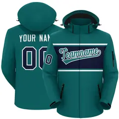 Aqua White-Navy Color Block Hooded Waterproof Outdoor Jacket 1