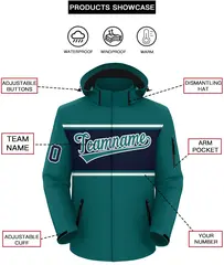 Aqua White-Navy Color Block Hooded Waterproof Outdoor Jacket 2
