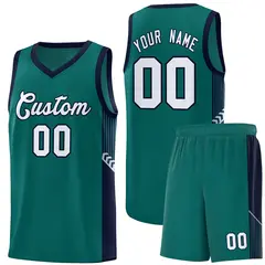 Aqua White-Navy Side Stripe Sports Basketball Jersey 1