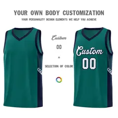 Aqua White-Navy Side Stripe Sports Basketball Jersey 3