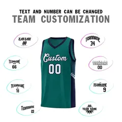 Aqua White-Navy Side Stripe Sports Basketball Jersey 4
