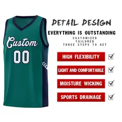 Aqua White-Navy Side Stripe Sports Basketball Jersey 5