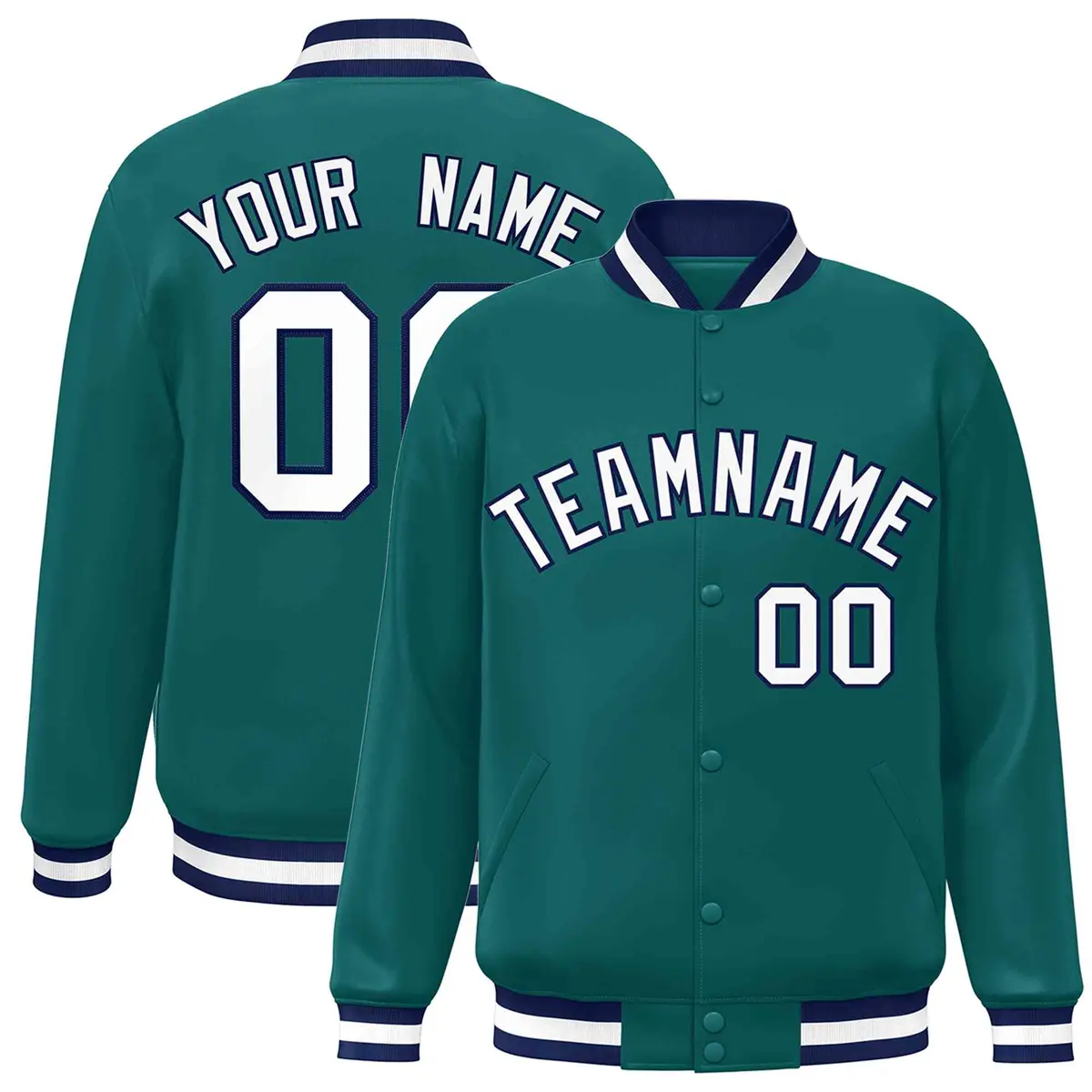 Aqua White-Navy Varsity Full-Snap Letterman Jacket