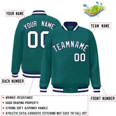 Aqua White-Navy Varsity Full-Snap Letterman Jacket 2