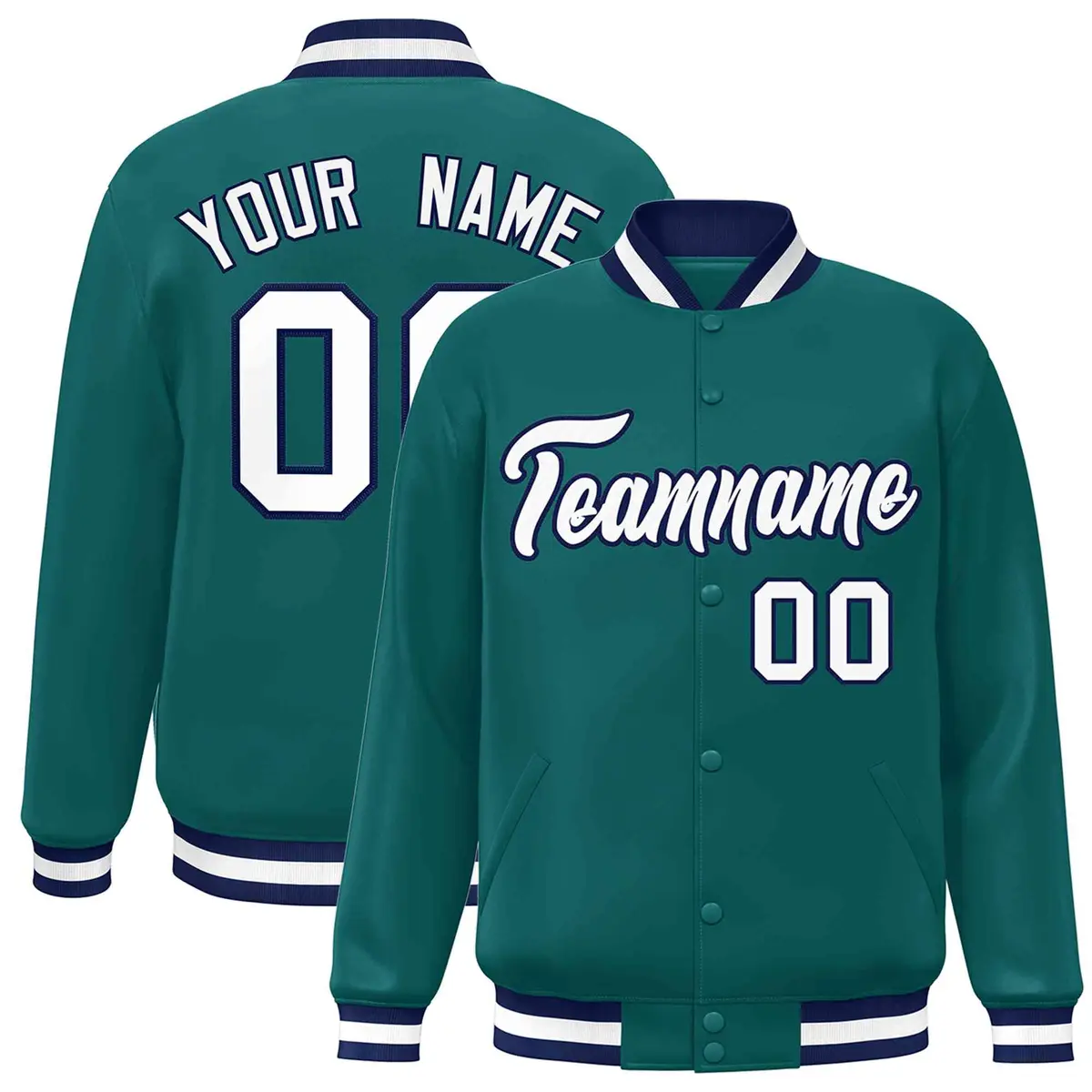 Aqua White-Navy Varsity Full-Snap Letterman Jacket