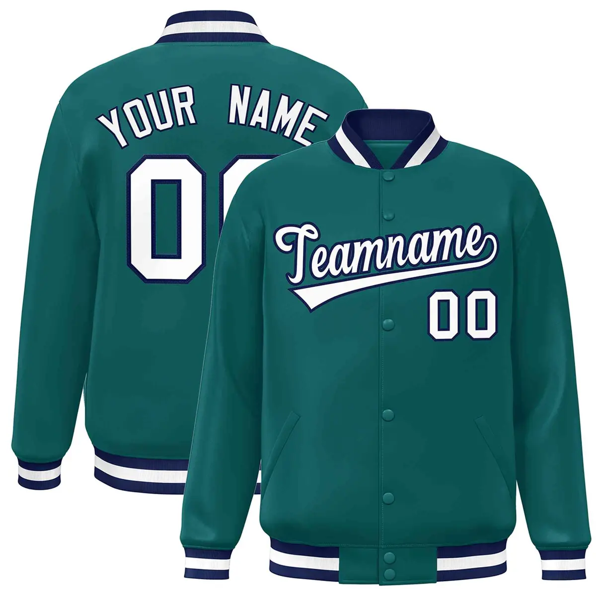 Aqua White-Navy Varsity Full-Snap Letterman Jacket