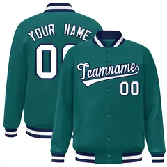 Aqua White-Navy Varsity Full-Snap Letterman Jacket