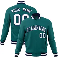 Aqua White-Navy Varsity Full-Snap Letterman Jacket
