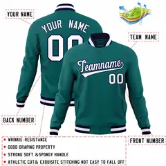 Aqua White-Navy Varsity Full-Snap Letterman Jacket 4