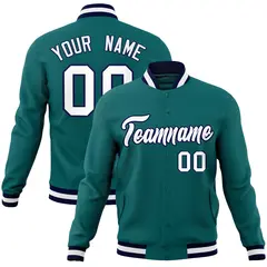 Aqua White-Navy Varsity Full-Snap Letterman Jacket