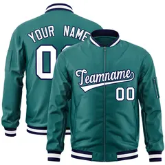 Aqua White-Navy Varsity Full-Zip Letterman Bomber Jacket 1