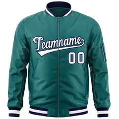 Aqua White-Navy Varsity Full-Zip Letterman Bomber Jacket 3