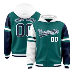 Aqua White-Navy Varsity Three Stripes Raglan Jacket Hoodie 1