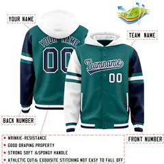 Aqua White-Navy Varsity Three Stripes Raglan Jacket Hoodie 4