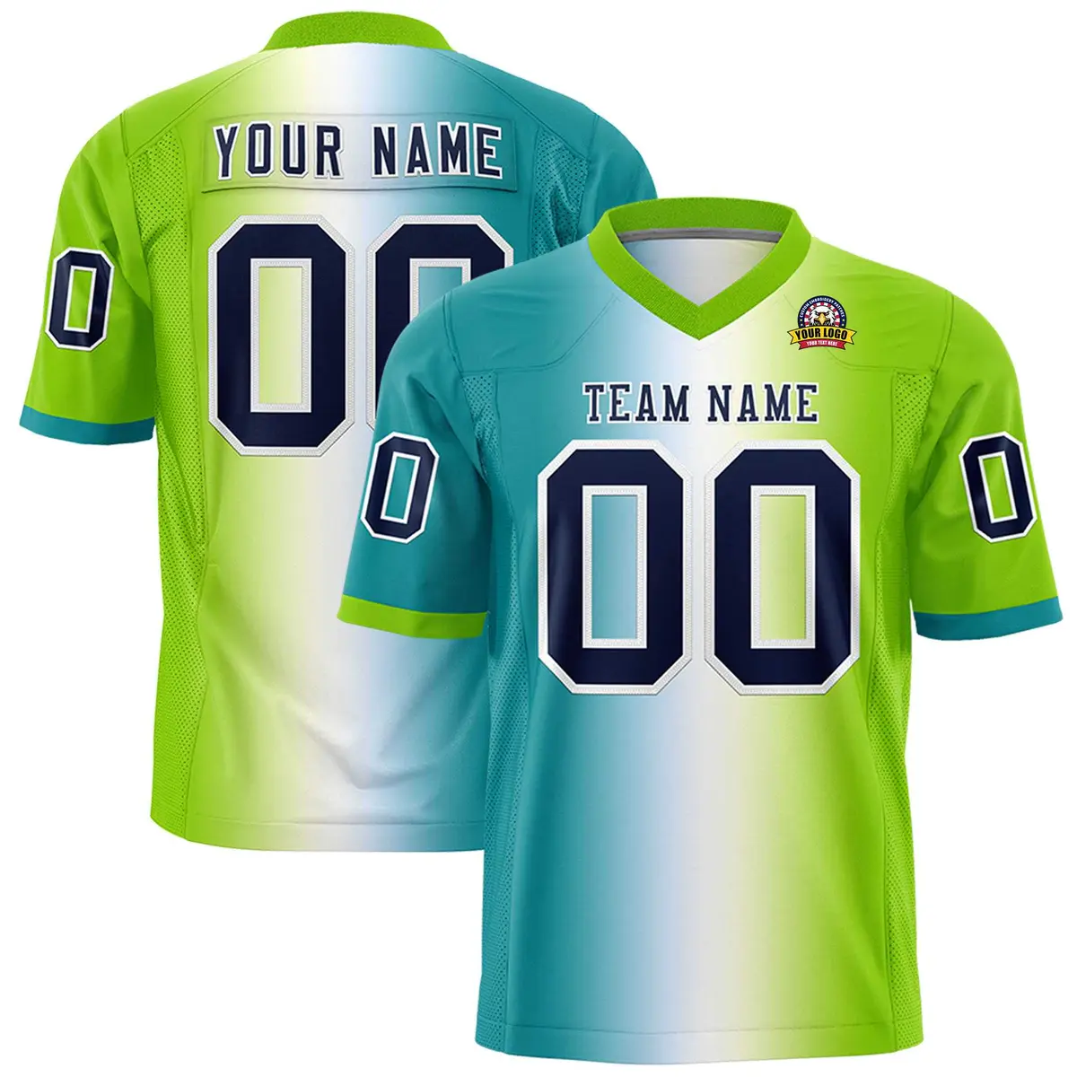 Aqua White-Neon Green Gradient Football Jersey