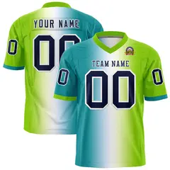 Aqua White-Neon Green Gradient Football Jersey 1