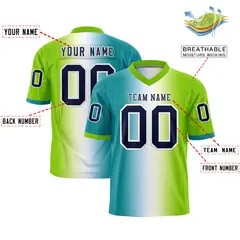 Aqua White-Neon Green Gradient Football Jersey 2
