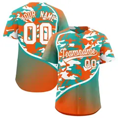 Aqua White Orange Camo Gradient Fashion Baseball Jersey 1