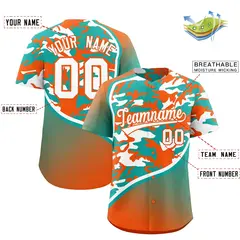Aqua White Orange Camo Gradient Fashion Baseball Jersey 2