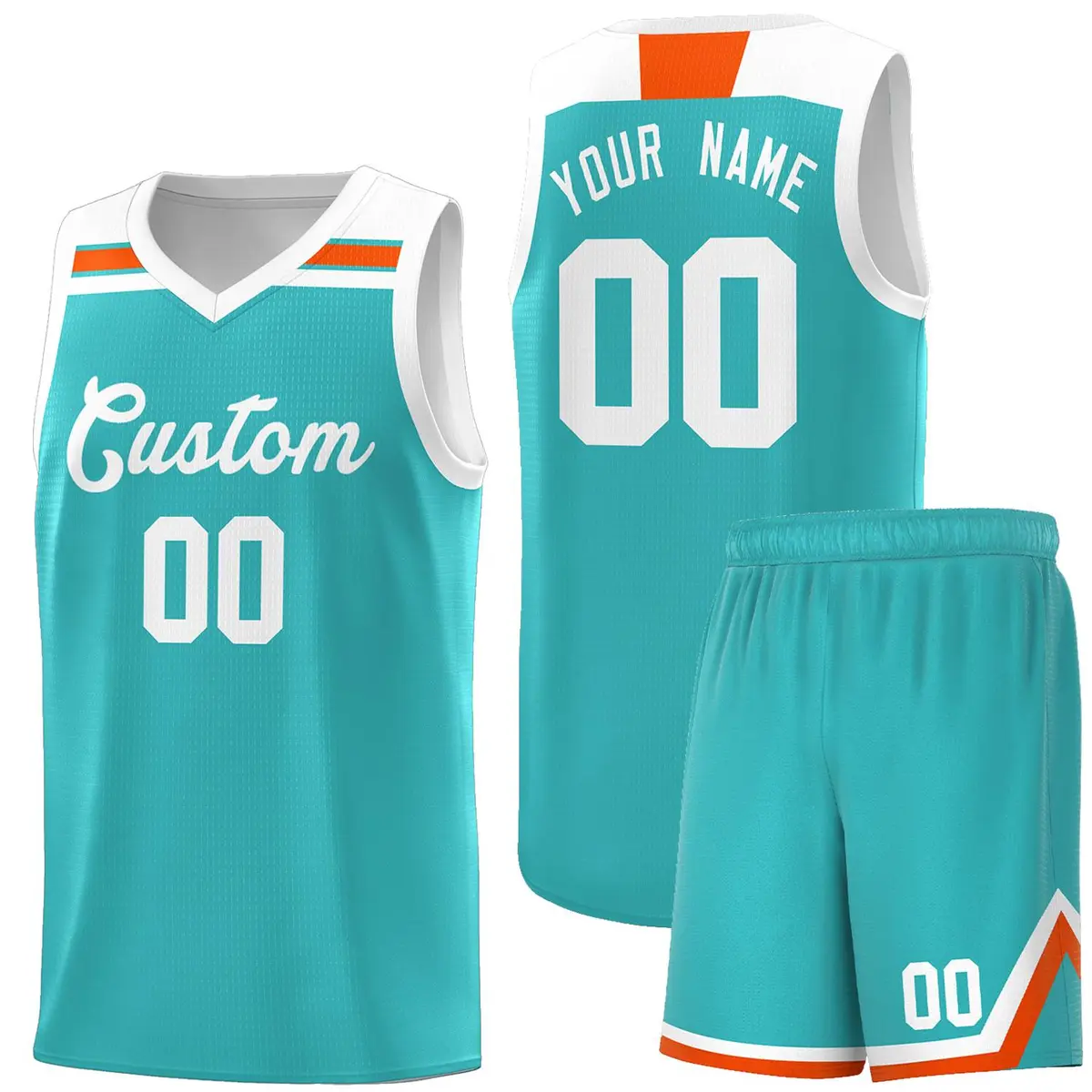 Aqua White-Orange Classic Basketball Sports Uniform Jersey