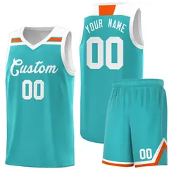 Aqua White-Orange Classic Basketball Sports Uniform Jersey