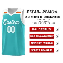 Aqua White-Orange Classic Basketball Sports Uniform Jersey 4
