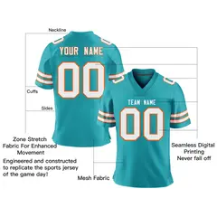 Aqua White-Orange Classic Mesh Authentic Football Jersey 2