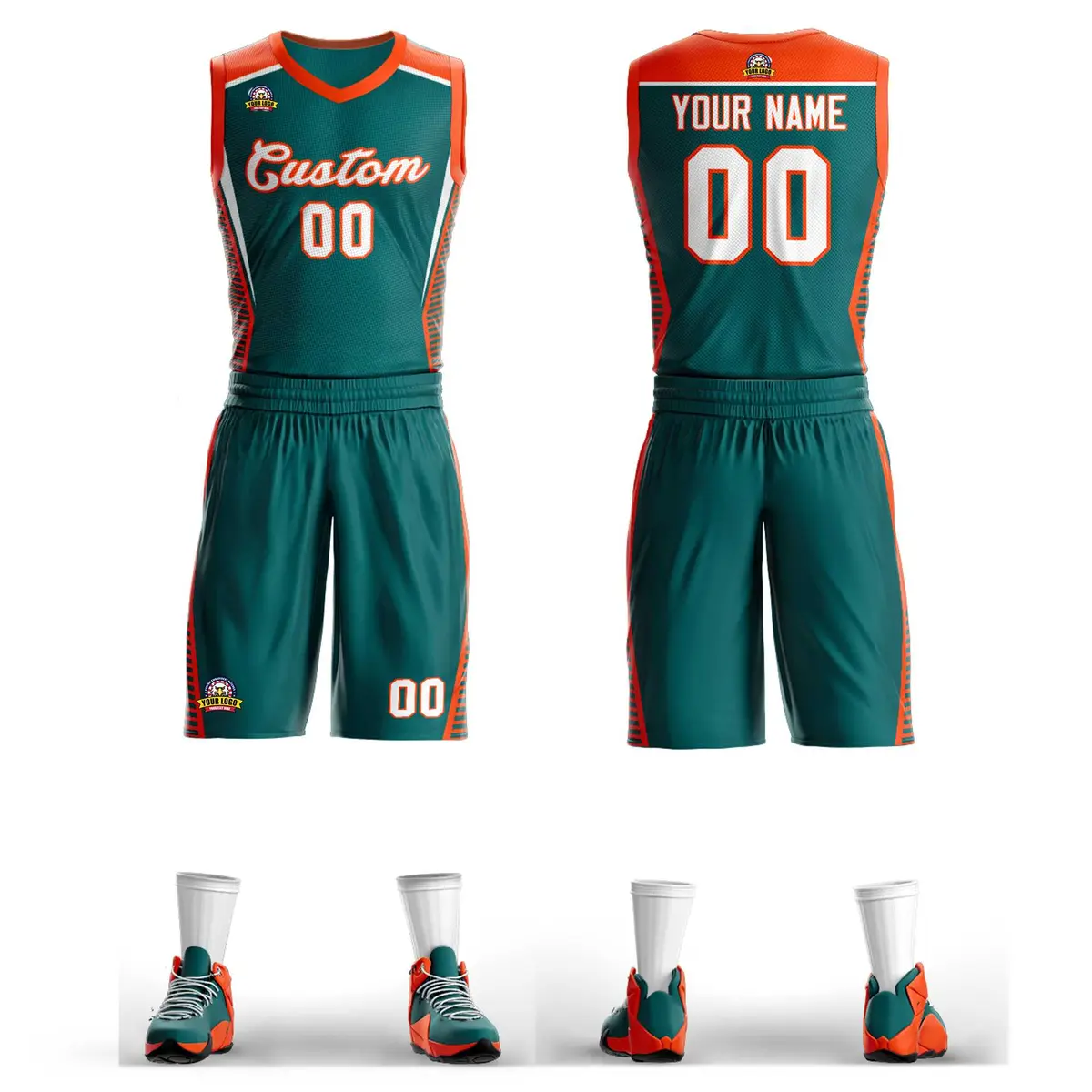 Aqua White-Orange Classic Mesh Basketball Jersey Sets