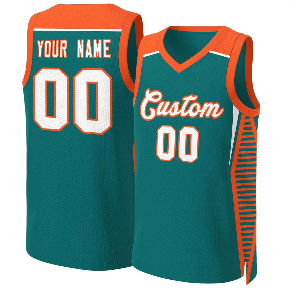 Aqua White-Orange Classic Mesh Basketball Jersey Tops