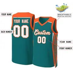 Aqua White-Orange Classic Mesh Basketball Jersey Tops 2