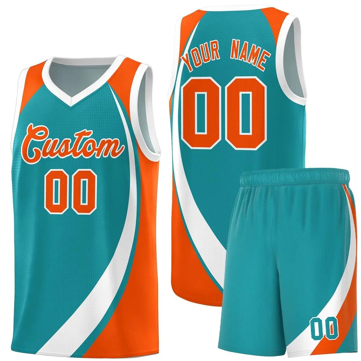 Aqua White-Orange Color Block Basketball Jersey