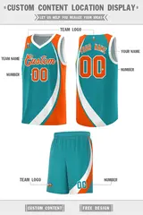Aqua White-Orange Color Block Basketball Jersey 2