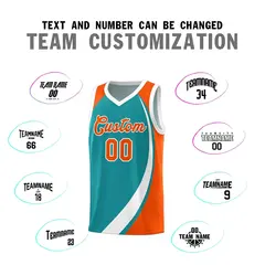 Aqua White-Orange Color Block Basketball Jersey 3