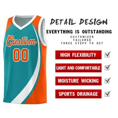 Aqua White-Orange Color Block Basketball Jersey 4