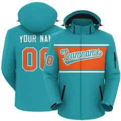 Aqua White-Orange Color Block Hooded Waterproof Jacket 1