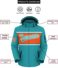 Aqua White-Orange Color Block Hooded Waterproof Jacket 2